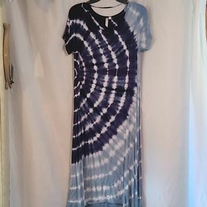 Cable Guage Tie Dye Stretch Shark Bite Midi Dress